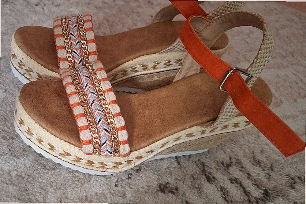 Schuhe Damen Keilabsatz Sandalen Bast Natur Beige Strand Sommer Geflochten