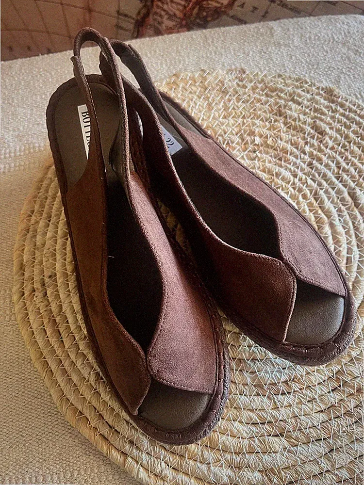 Schuhe Sandalen Sommer Damen Mädchen Keilabsatz Braun Brombeerkopf