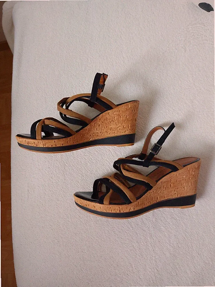 Schuhe Tamaris Größe 38 Neu Keilabsatz Sommersandale Damen Schwarz Braun Riemen