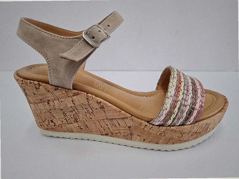 Schuhfabrik ICE Damen Sandalen aus Wildleder und Textil - BEMU (Beige/Mu