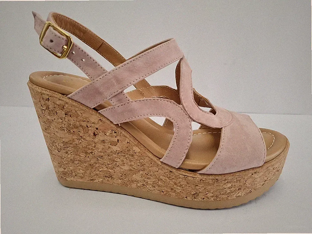Schuhfabrik ICE Damen Sandalen Wildleder mit Keilabsatz Rosa Nude