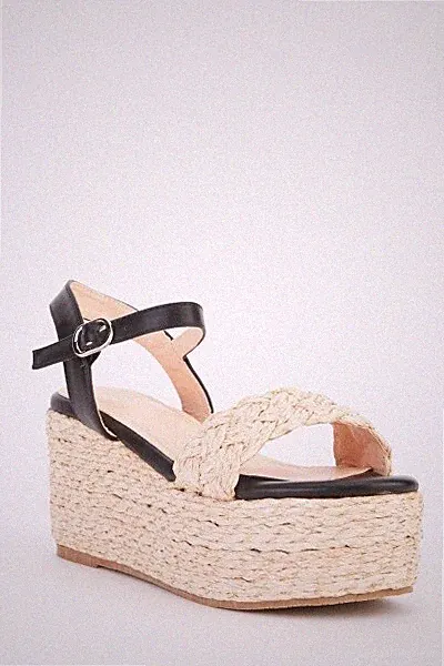 SCHWARZE DAMEN GRÖSSE 8/41 GROBE JUTE KORBGEWEBE HOHER KEILABSATZ PLATEAUSANDALEN
