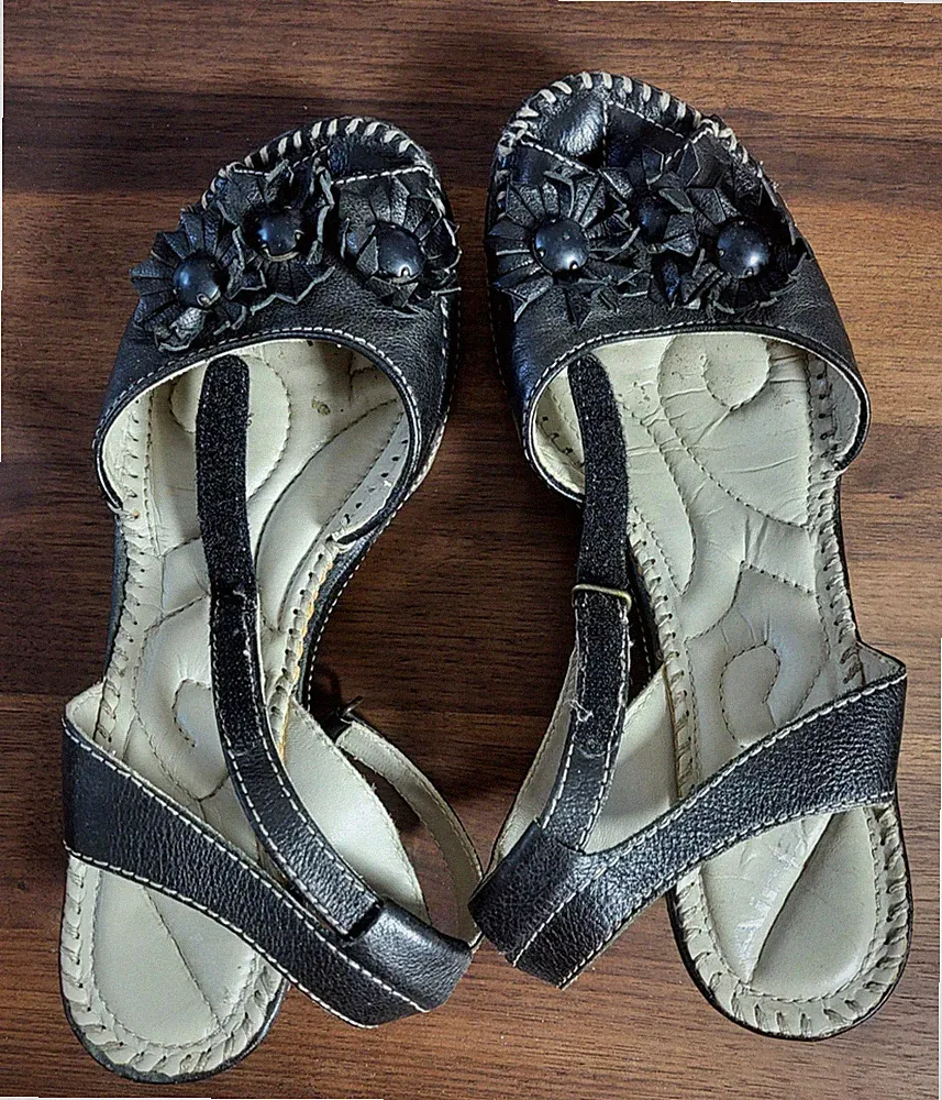 schwarze Ledersandalen, Airstep, Größe 40, hoher Keilabsatz aus Kork, bequem