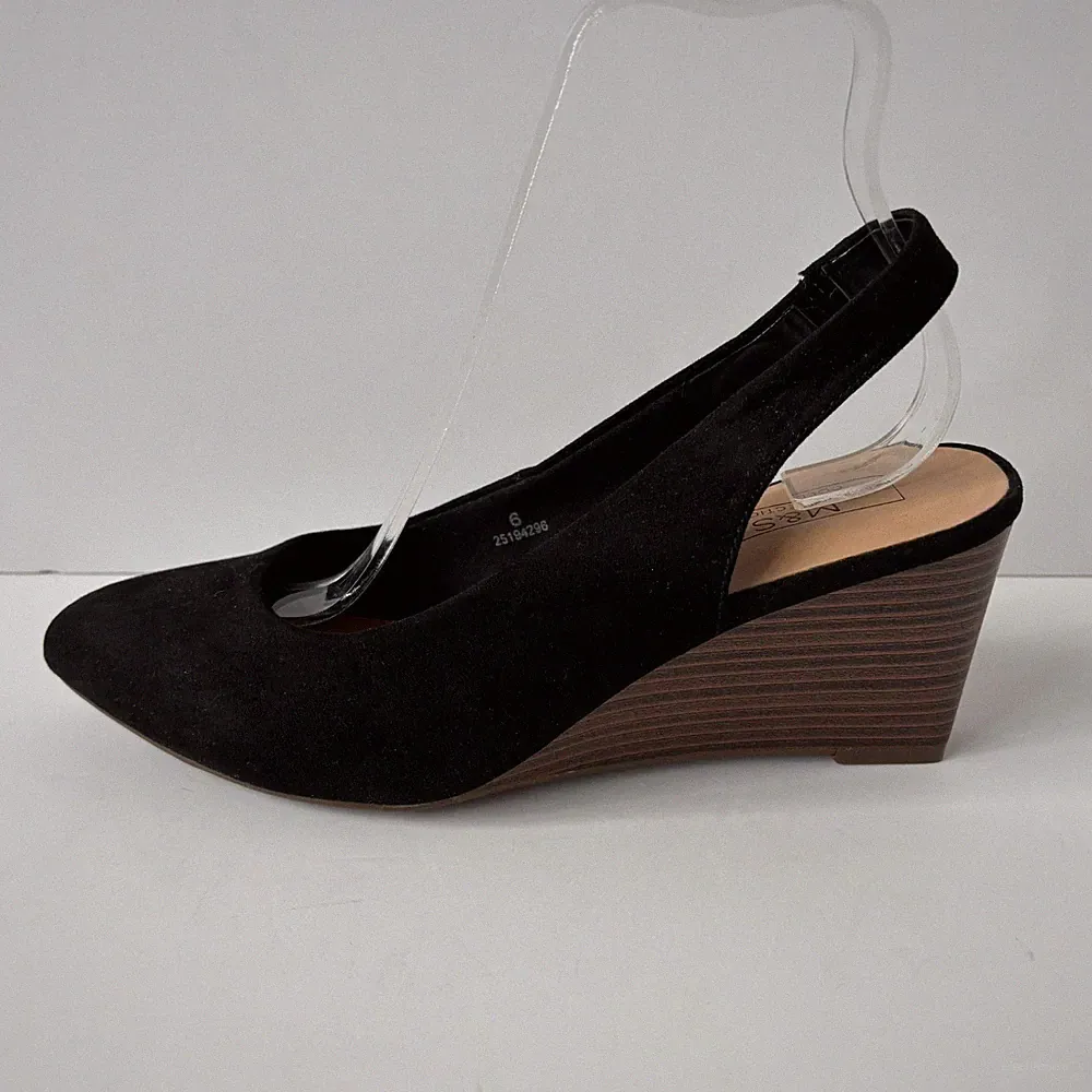 Schwarzer Slingback Keilabsatz UK 6 Wildlederimitat spitz zulaufend Insolia Komfort von M&S neu mit Etikett