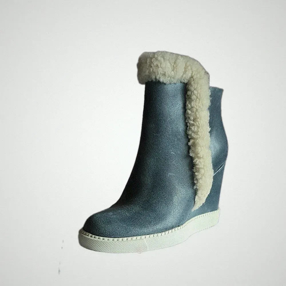 See By Chloé Damen Stiefeletten EU 37,5 blau Leder Lammfell Keilabsatz SB25141