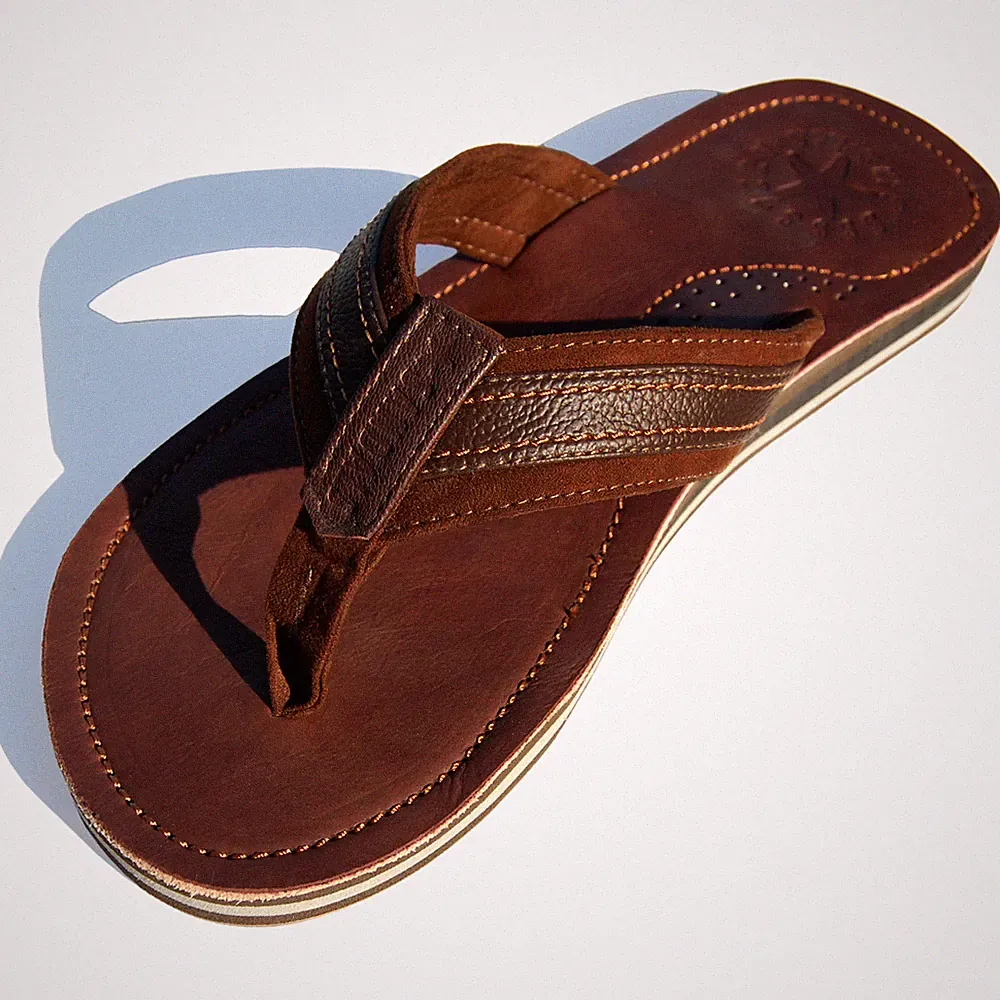 SEESTERN Herren Leder Zehentrenner Zehensandale Zehensteg Sandalen in Größe40-50