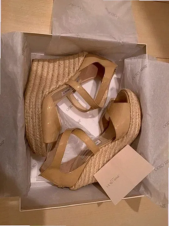 Seltene beige Keilabsatz-Sandalen von Jimmy Choo Damengröße 38 12-13 cm Absatz