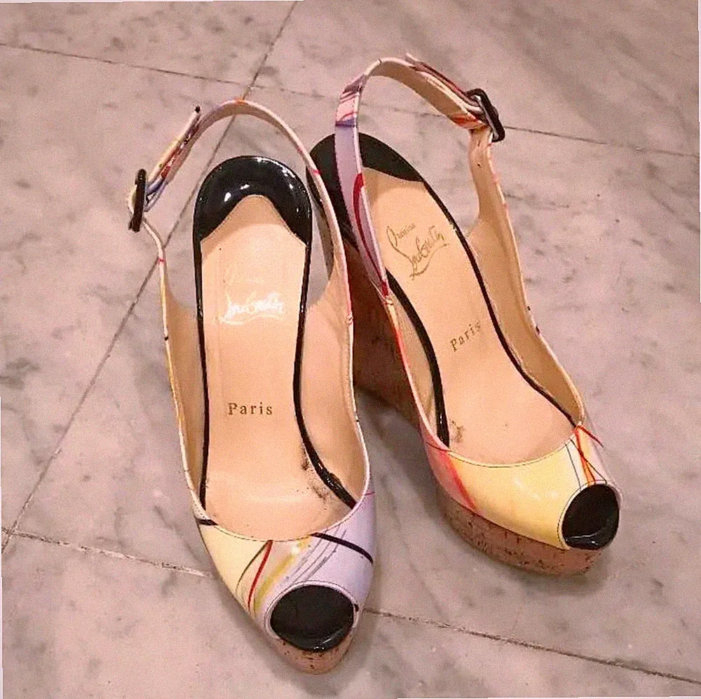 Seltene Christian Louboutin Keilsandaletten Größe 37,5 Plateau Absatz 14 cm r...