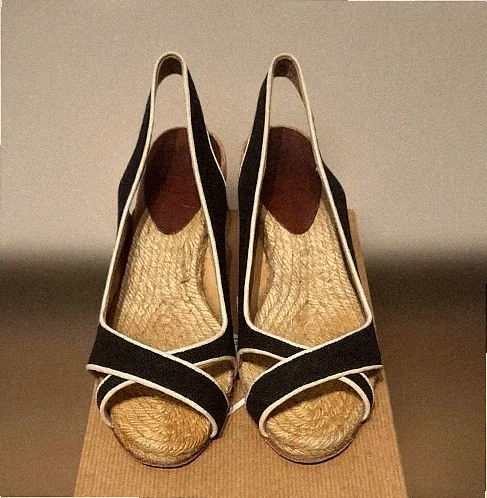 Seltene Christian Louboutin Marazul Keilabsatz Espadrille Sandalen Schwarz Cr...