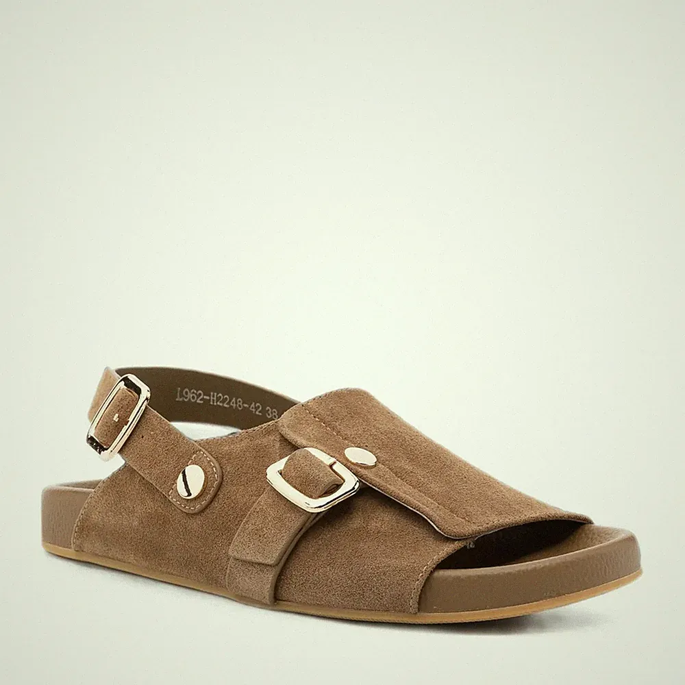 Sergio Moretti Damen Braune Keilabsatz Wildledersandalen Peeptoe