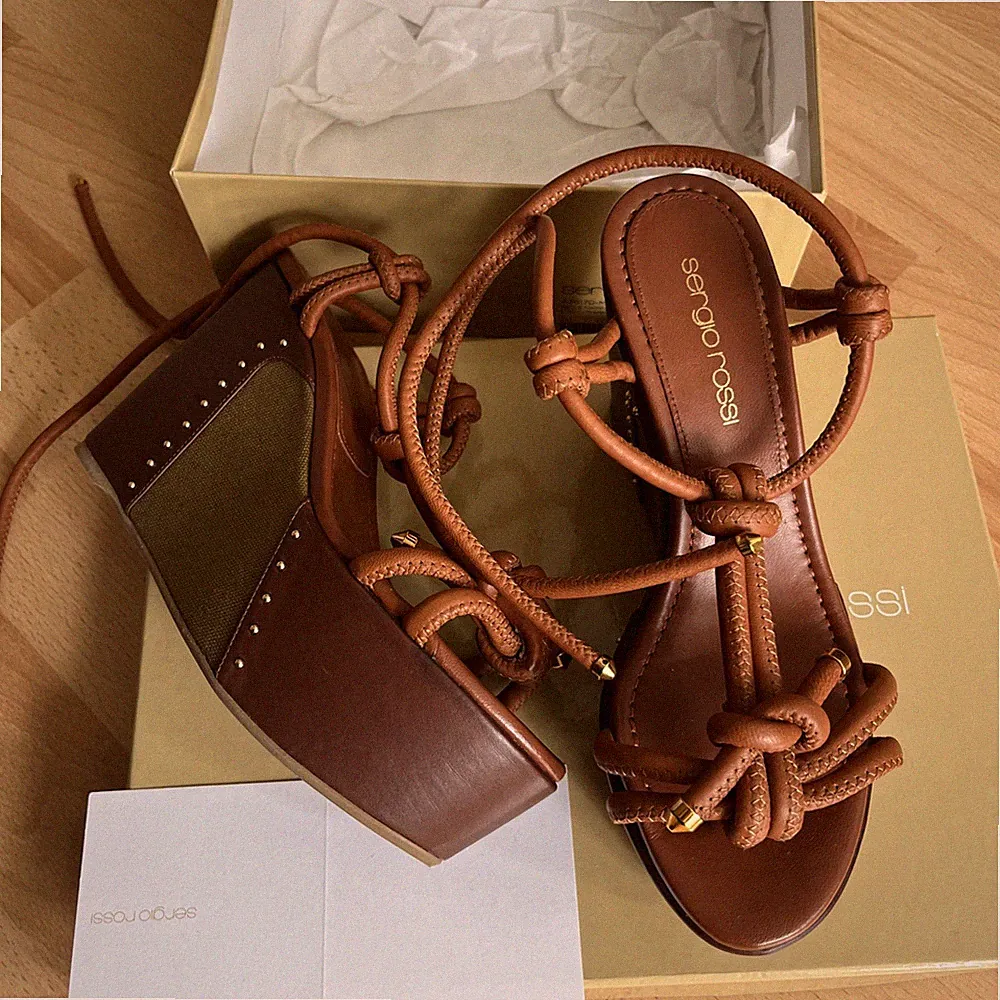 Sergio Rossi Leder Espadrille Keilabsatz Sandalen / UVP 650 EUR