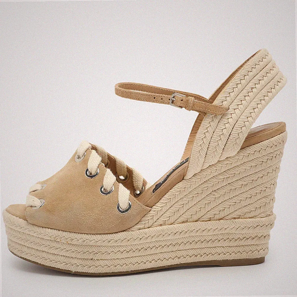 Sergio Rossi Sandalen Größe 38,5 beige und Seil Wildleder Keilabsatz