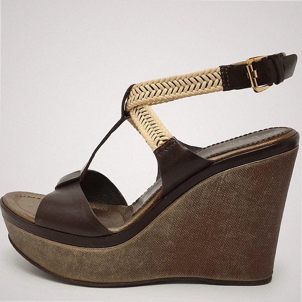 Sergio Rossi Sandalen Größe 41 braun Leder und Seil Keilabsatz