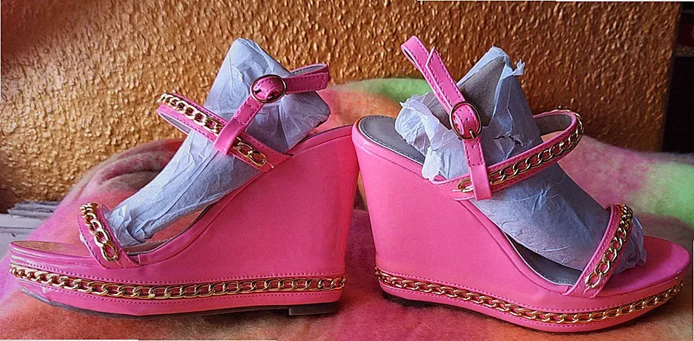 Sergio Todzi Plateau Sandaletten Keilabsatz Neon Rosa Gr. 37 Urlaub Sommer