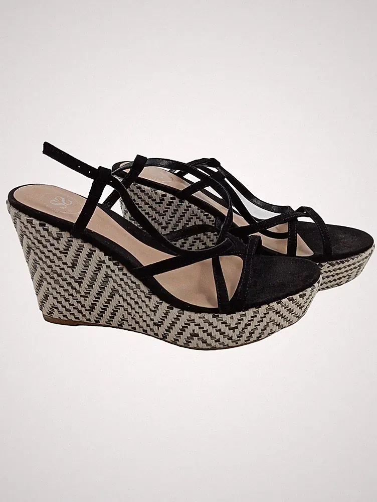 Sfera Damen Wedges Sandalen Schwarz Riemchen Keilabsatz Gr. 39