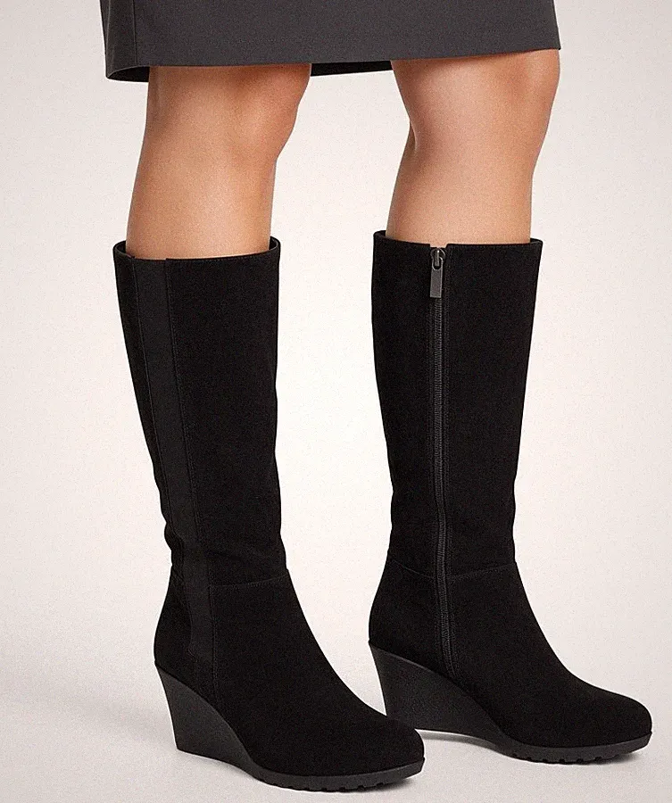 Sheego Weitschaftstiefel Gr. 39 ECHT Veloursleder Weite XXL Keilabsatz NP 149 €