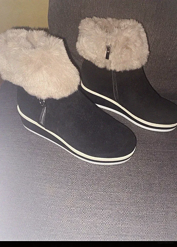 SHEIN Damen Stiefeletten Gr.41 schwarz/beige Fellbesatz Keilabsatz RV