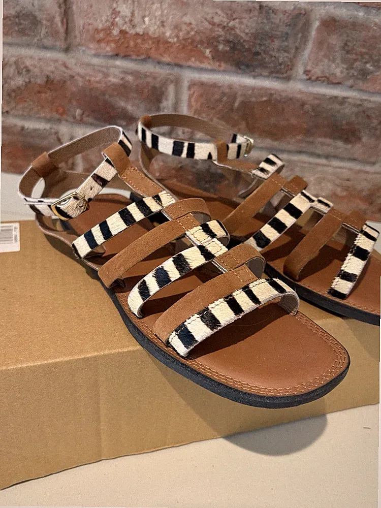 Shoe The Bear Gladiator Sandalen Neu Zebramuster Und Leder, Größe 39 Uk 6