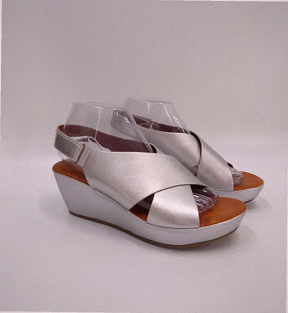 Silber Keilabsatz Sandalen UK 6 EU 39 Damen Ciara Riemchen Plateau Open Toe Schuh