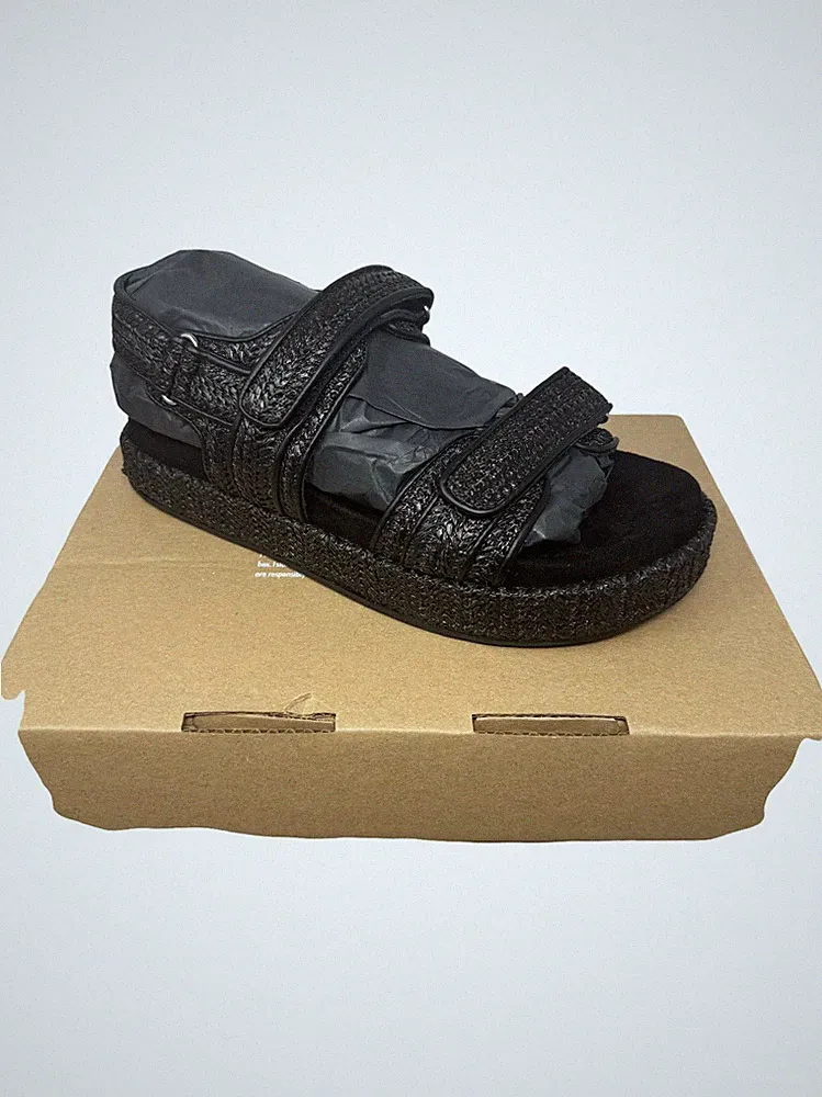 Simply Be Damen-Sandale Größe 7 schwarz gewebte Plateau-Riemen