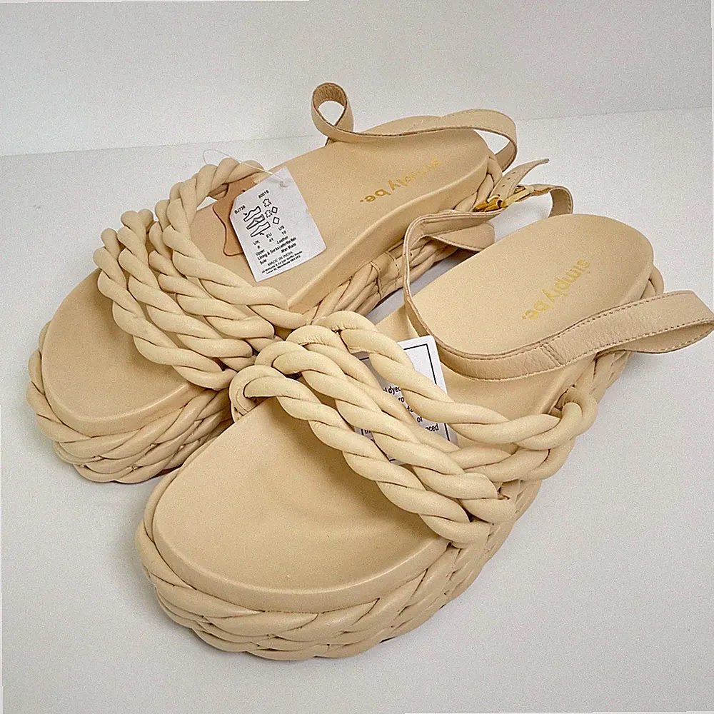 Simply Be Espradille Sandalen Größe 8 Ex Weite Beige Plateau Stil Leder Obermaterial