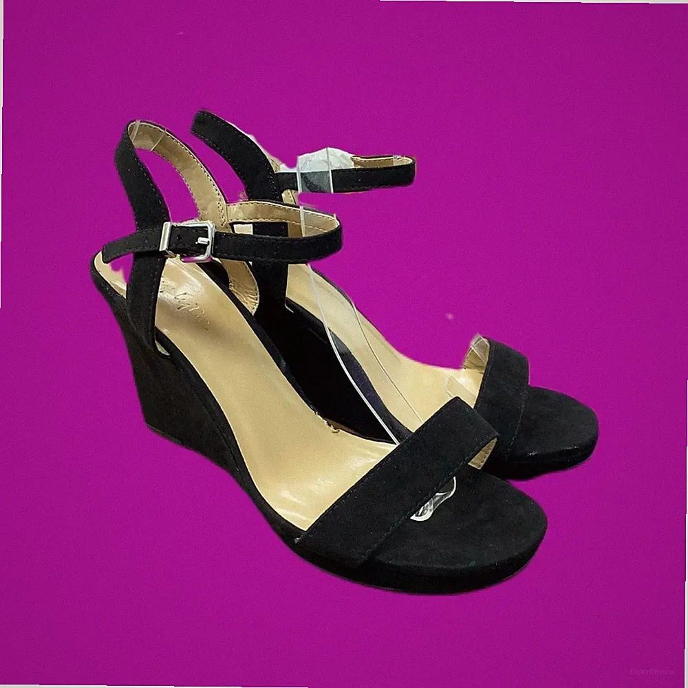 SIMPLY BE Robyn Heels extra weit, Fesselriemchen, elegante Plateau Heels, schwarz, UK 5