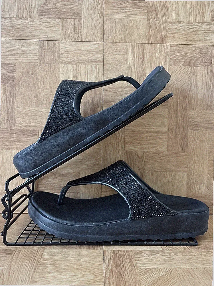 Skechers Cali Breeze 2.0 Flip-Flop Zehenstegsandalen schwarz Strass UK Größe 6
