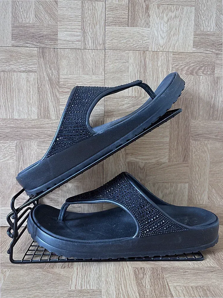 Skechers Cali Breeze 2.0 Flip-Flop Zehenstegsandalen schwarz Strass UK Größe 8