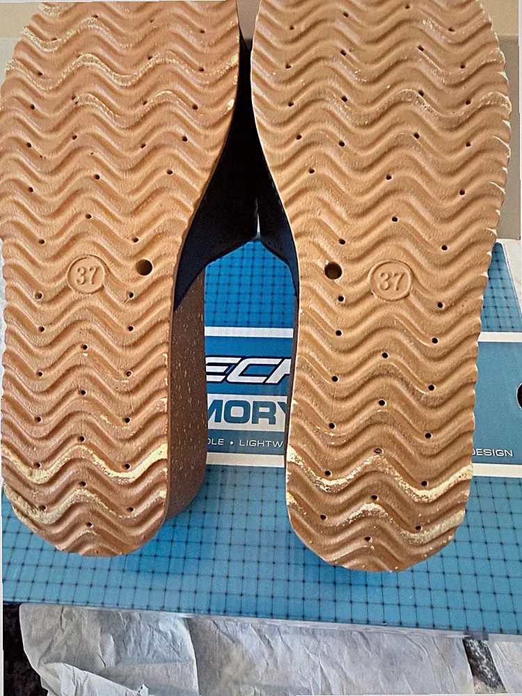 SKECHERS Damen Keilabsatz-Sandalen Schwarz/Beige EU 37 Leder Memory Foam