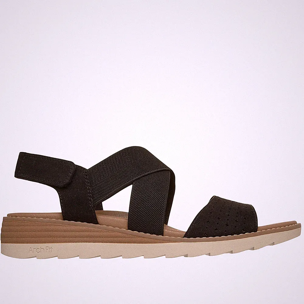 Skechers Damen-Keilsandalen Arch Fit Oasis verstellbar schwarz UK-Größe