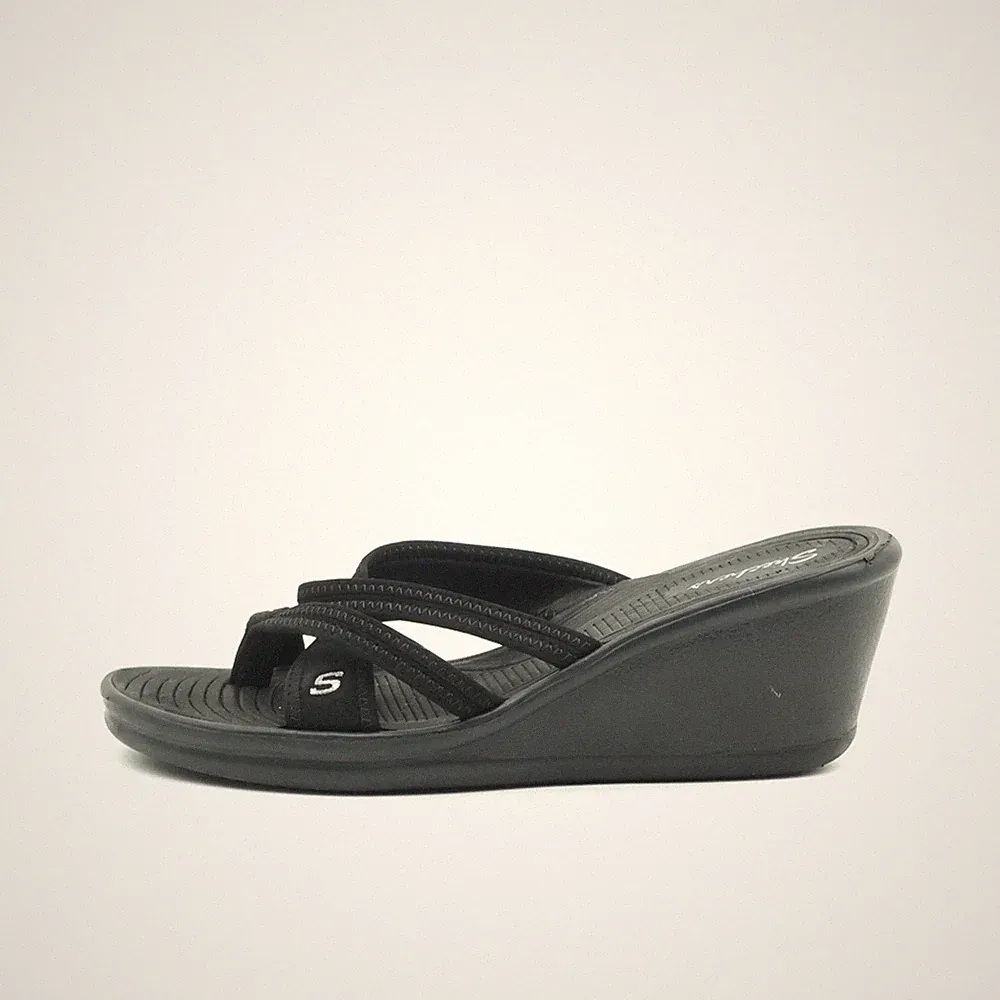 Skechers Damen Sandale EU 38,5 Zehentrenner Wedge Schwarz Komfort