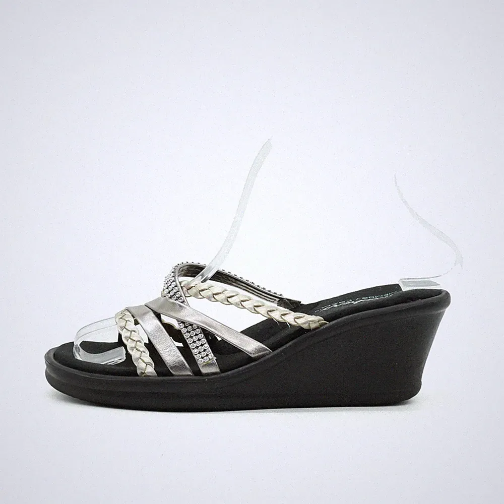 Skechers Damen Sandalen EU 36 Memory Foam Wedge silber schwarz Foam, Geflochten