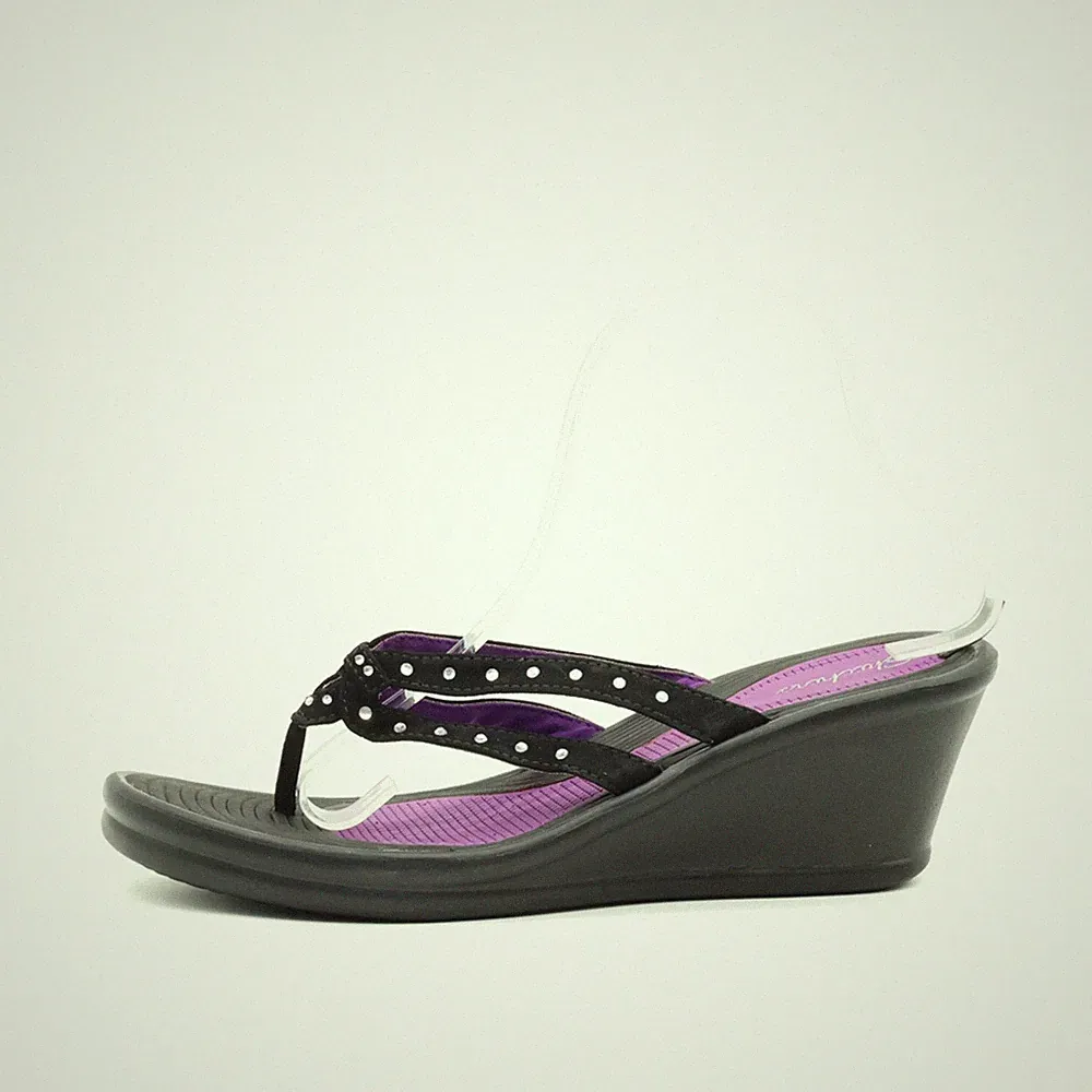 Skechers Damen Sandalen EU 40 mit Keilabsatz Schwarz/Lila Komfort