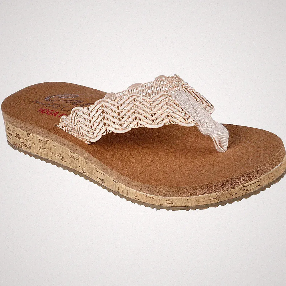 Skechers Damen Sandalen leicht vegan gepolstert Slider natur - 119313