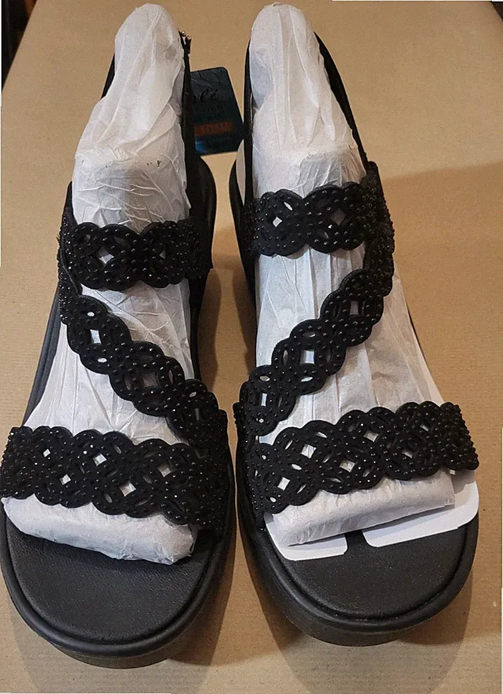 Skechers Damen Sandalen mit Keilabsatz NEU Gr. 38 Schwarz