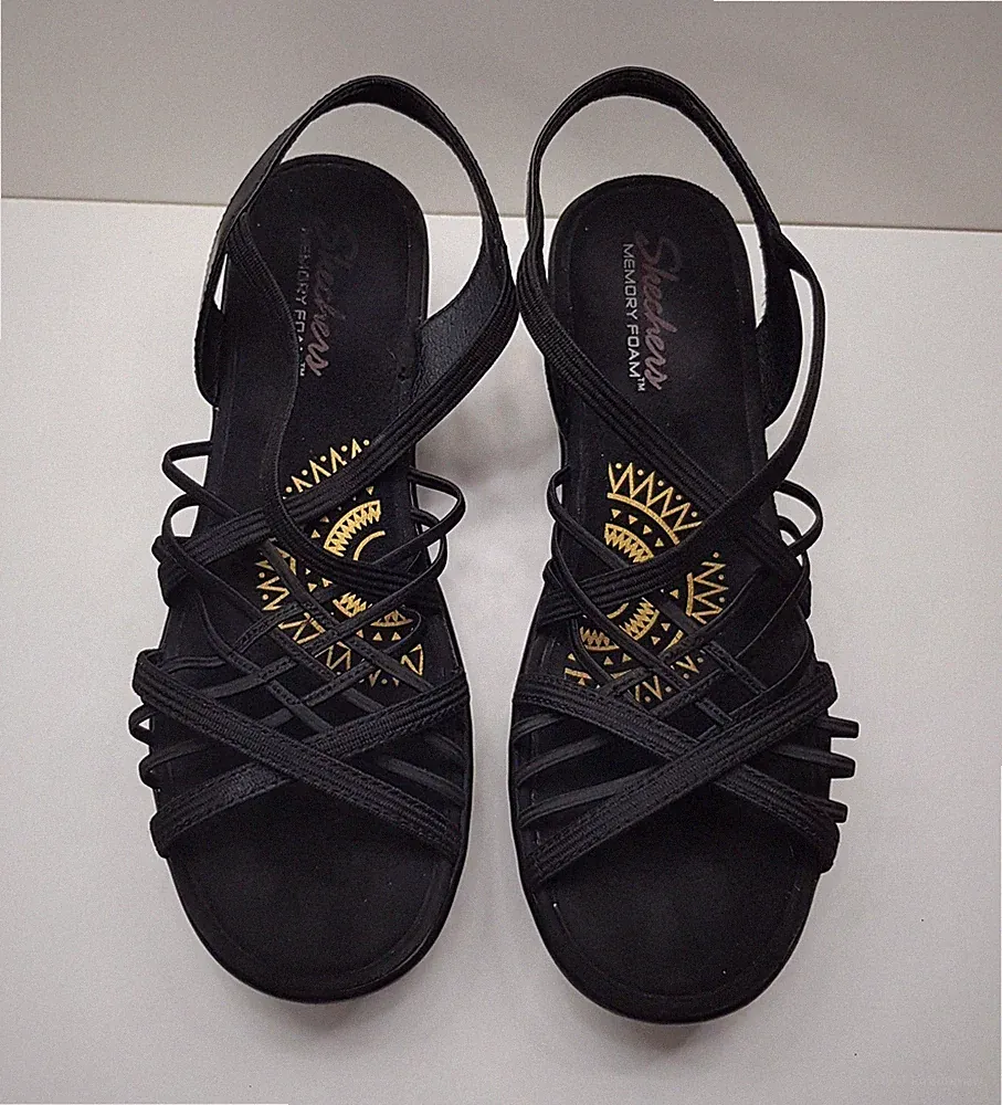 SKECHERS DAMENGRÖSSE 7,5 UK EUR41 SCHWARZ MITTELHOHER KEILABSATZ PLATEAUSANDALEN SCHUHE