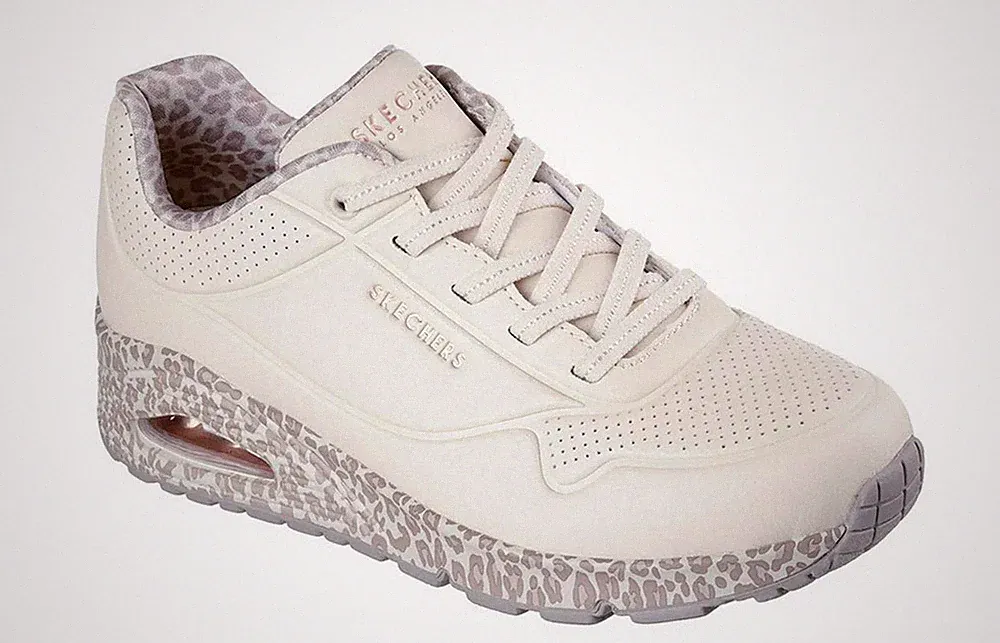 Skechers Halbschuh UNO Safari Time Beige Leopard Slipper Sneaker Keilabsatz