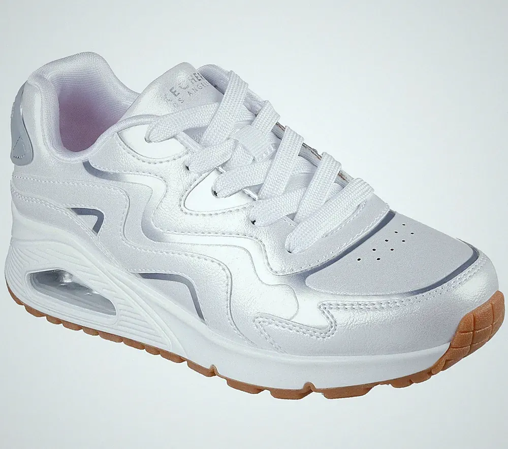 Skechers Uno Gen1-Wavy Shimmer Sneaker Mädchen White/Silver 4 cm Keilabsatz