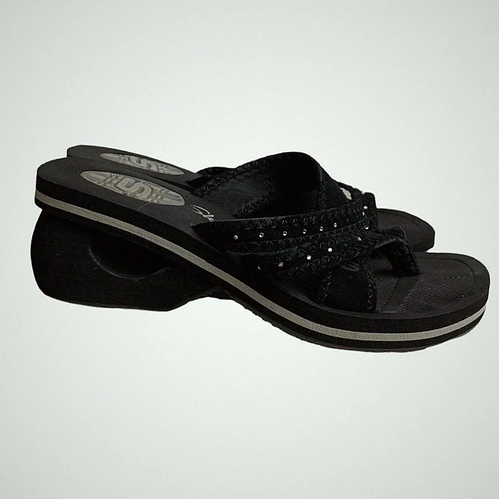 Skechers Womens Cali Cyclers Slip On Block Wedge Sandals Black Size 7 Y2K