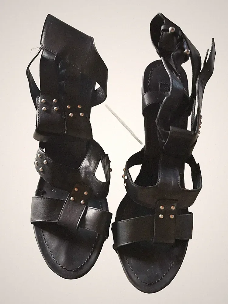 Sklavenleder Sandalen mit Keilabsatz in Holzoptik Damen 38 NATIONALTRACHTEN