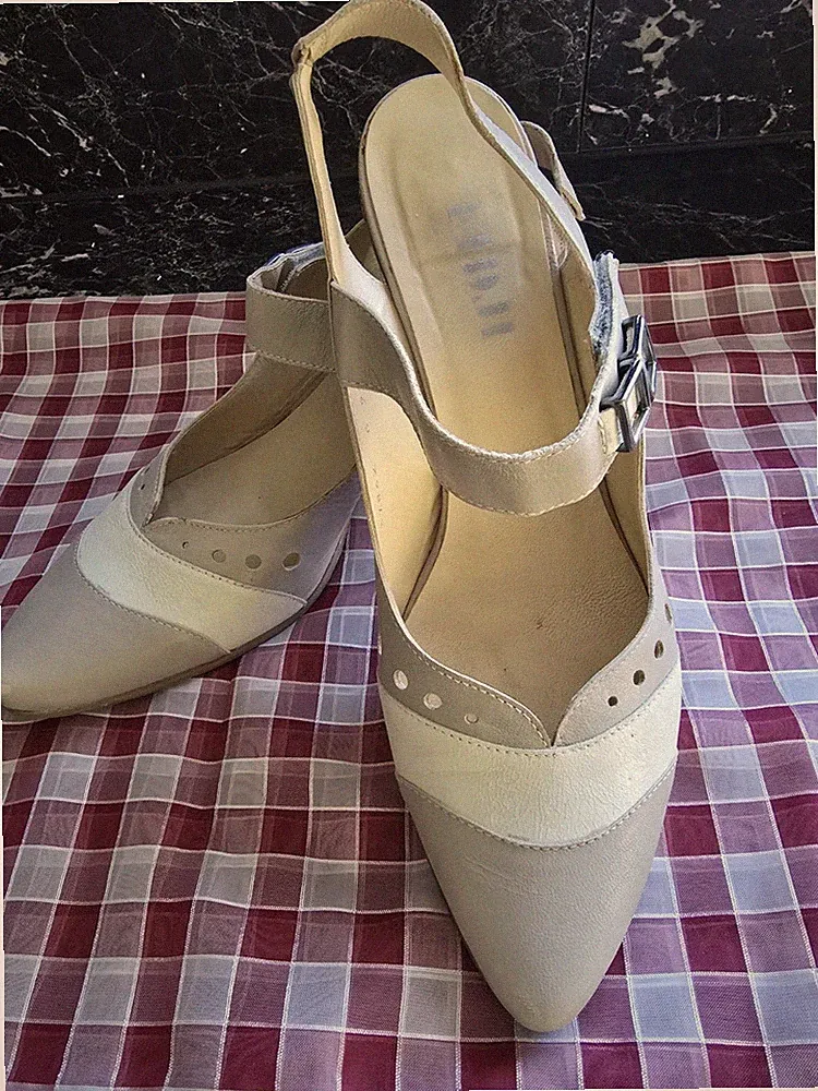 Sling-Pumps, Klassisches Design, Leder, 2 farbig, Gr.42, Absatz 7 cm