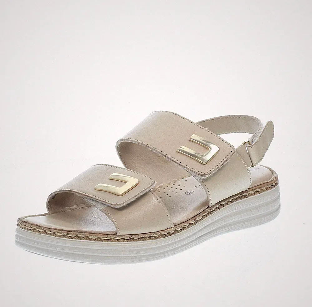 Slipper Plateau Sandalen Leder beige - Damen Schuhe Sandalen Keilabsatz und Plateau