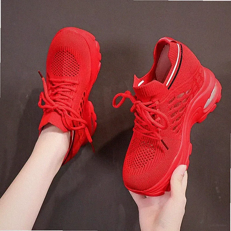 Sneaker Damenschuhe Plateau 6 cm Keilabsatz Rot 36285