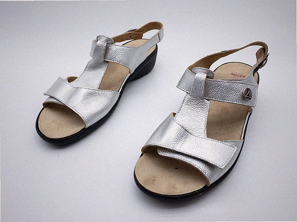Softline by Goldkrone Damen Sommerschuhe Leder Silber Gr. 42,5 EU Art. 39910-95