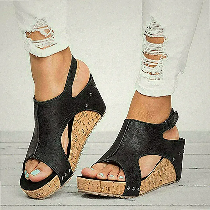 Sommer Damen Hohe Keilabsatz Sandalen Pumps Schuhe Plateau Wedges Espadrilles DE