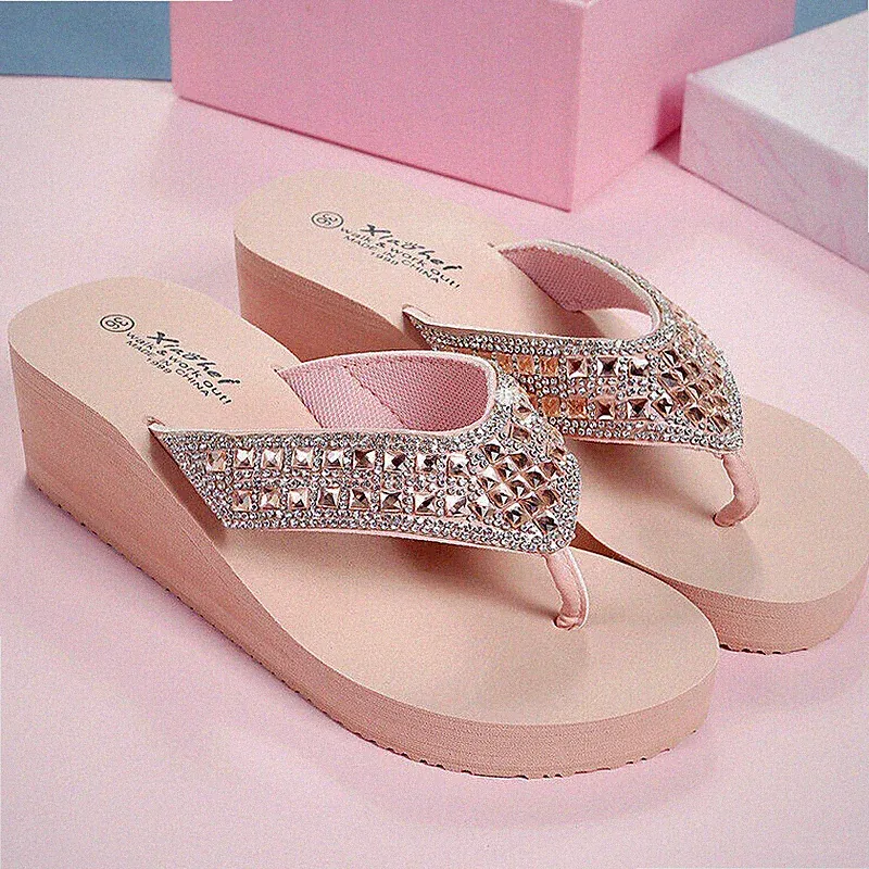 Sommer Damen Keilabsatz Sandalen Wedge Flip Flops Pantoletten Schuhe Pantoffel