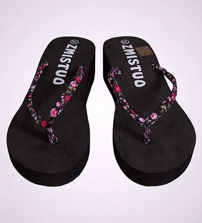 Sommer Damen KeilabsatzSandalen Plateau StrandZehentrenner Flip Flops 37 Schwarz