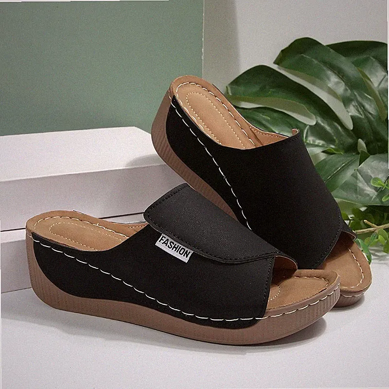 Sommer Dicke Keilabsatz Hausschuhe Peep Toe Casual StrandSchuhe Outdoor Slipper