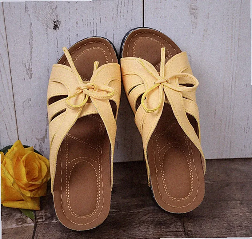 Sommer Freizeit flache Damen Schleife niedriger Keilabsatz Sandalen Größe Damenschuhe niedriger Keilabsatz UK