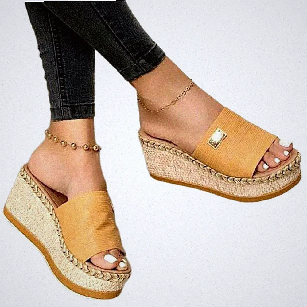 Sommer Keilabsatz Espadrilles Sandalen Absatz Plateau Schuhe Slipper Damen Frauen UK